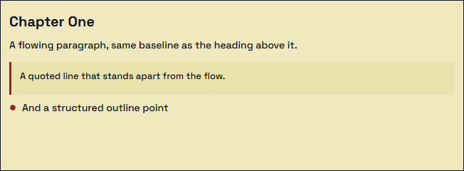 a note showing heading, paragraph, blockquote and outline blocks together